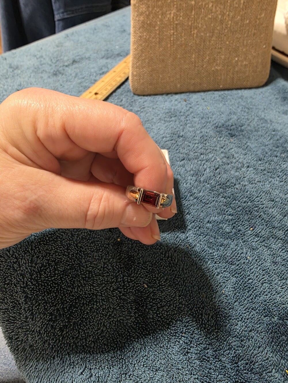 Sterling And 18k Trim Garnet Ring By Lorenzo 8 1\2 - Picture 8 of 13